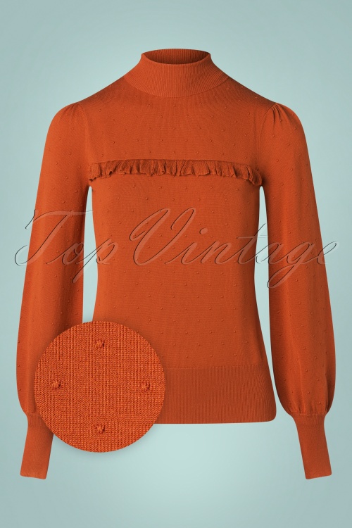 King Louie - Jada Ruffle Droplet Sweater Années 60 en Rouge Argile