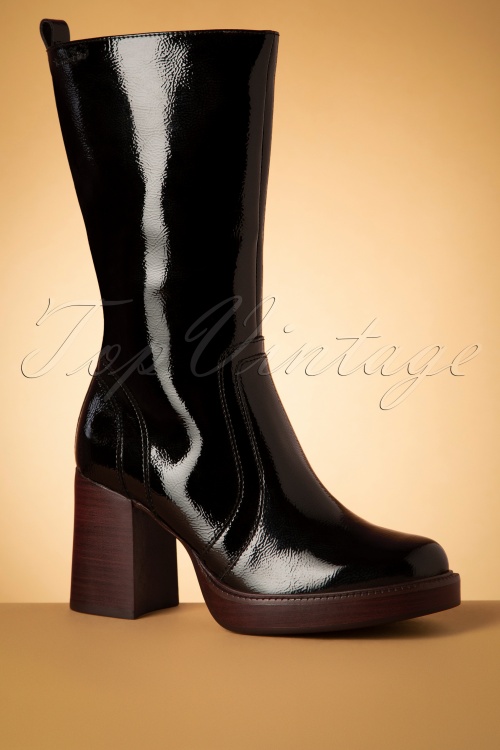 Tamaris - Tammy Patent Platform Boots Années 60 en Noir 4