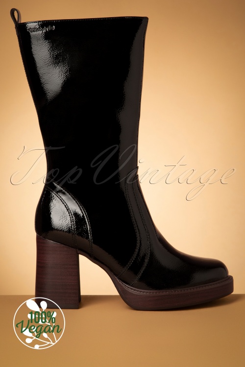 Tamaris - Tammy Patent Platform Boots Années 60 en Noir