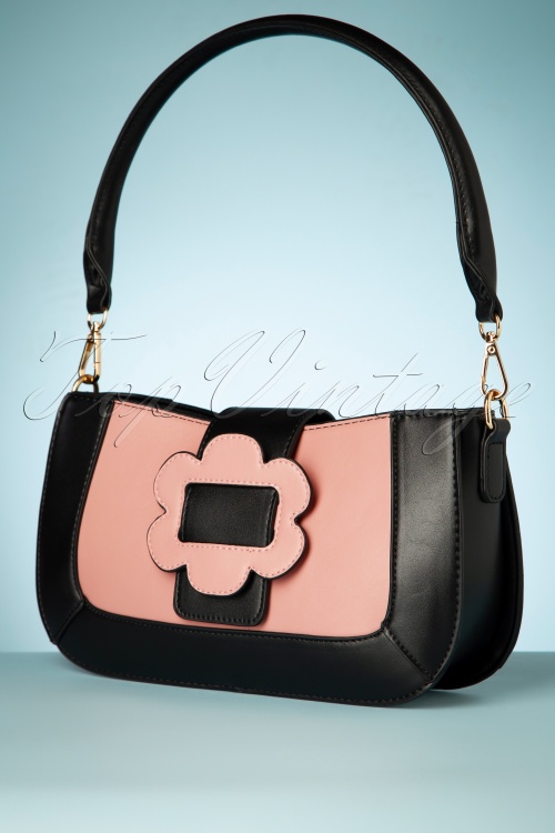 Banned Retro - 60s Evening Primrose Baguette Bag in Black and Dusty Pink 3