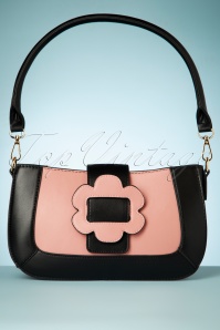 Banned Retro - 60s Evening Primrose Baguette Bag in Black and Dusty Pink