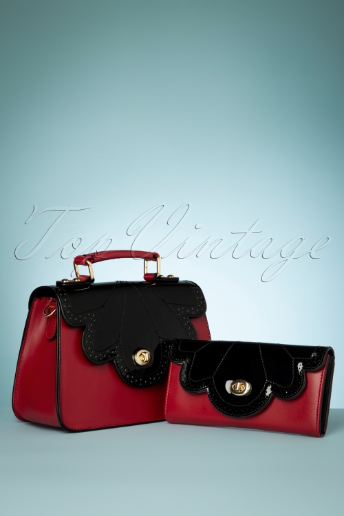 Banned Retro - 50s Scalloped Handbag in Burgundy and Black 4