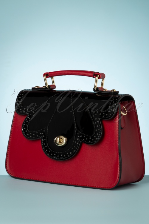 Banned Retro - 50s Scalloped Handbag in Burgundy and Black