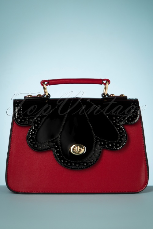 Banned Retro - 50s Scalloped Handbag in Burgundy and Black 2