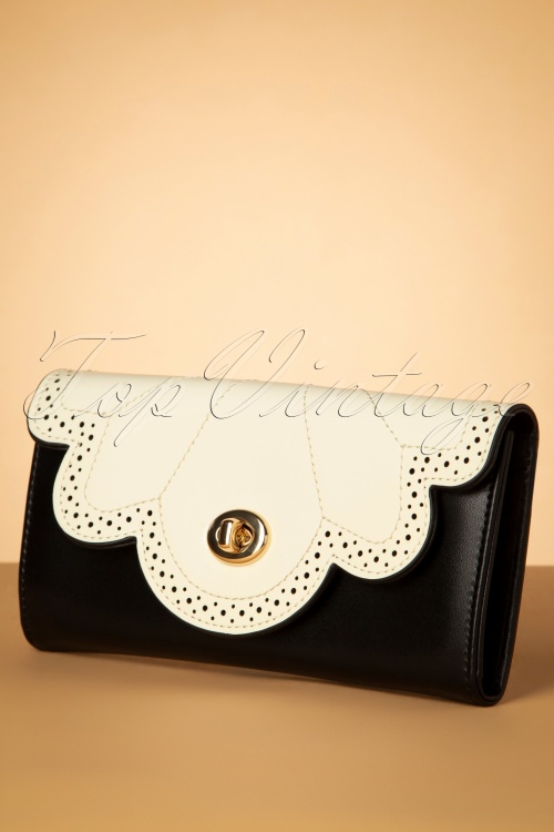 Banned Retro - 50s Scalloped Wallet in Black and Cream