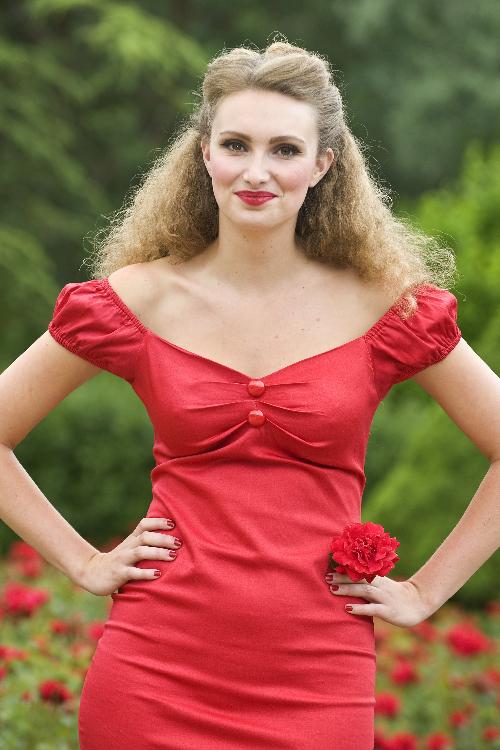 Collectif Clothing - Dolores Kleid Lippenstift Rot 4