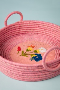 Rice - Raffia Floral Brotkorb in Pink 2