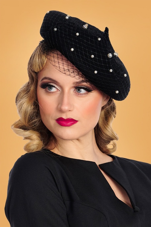 Banned Retro - 50s Maggie Pearl Beret in Black