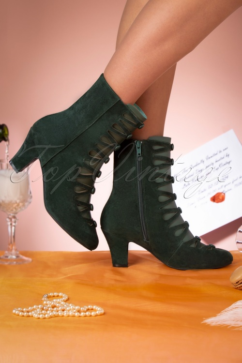 Lola Ramona ♥ Topvintage - Ava Alizee Suede Booties Années 20 en Vert Foncé 2