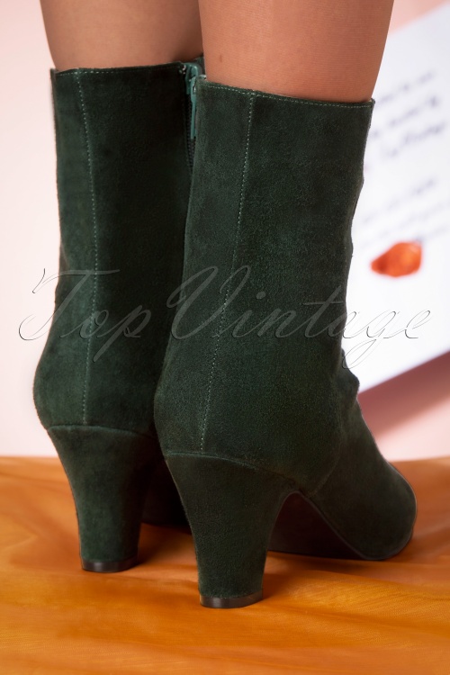 Lola Ramona ♥ Topvintage - Ava Alizee Suede Booties Années 20 en Vert Foncé 6