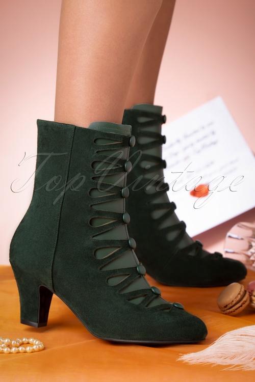 Lola Ramona ♥ Topvintage - 20s Ava Alizee Suede Booties in Dark Green 4