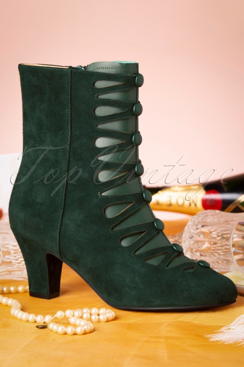 Lola Ramona ♥ Topvintage - Ava Alizee Suede Booties Années 20 en Vert Foncé