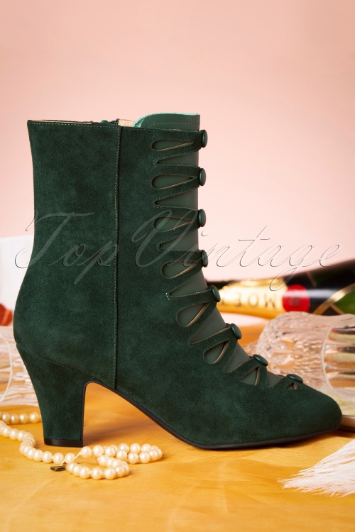 Lola Ramona ♥ Topvintage - Ava Alizee Suede Booties Années 20 en Vert Foncé 5