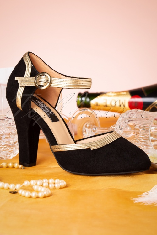 Lola Ramona ♥ Topvintage - 20s June Jaqueline Suede Pumps in Black and Gold