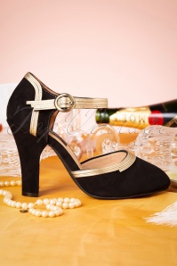 Lola Ramona ♥ Topvintage - 20s June Jaqueline Suede Pumps in Black and Gold 5
