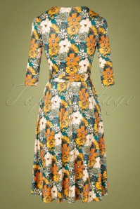 Vintage Chic for Topvintage - Poppy Floral Swing Dress Années 70 en Moutarde et Bleu Sarcelle 4
