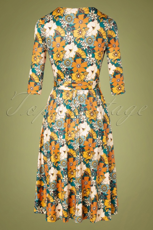 Vintage Chic for Topvintage - 70s Poppy Floral Swing Dress in Mustard and Teal 4