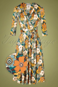 Vintage Chic for Topvintage - Poppy Floral Swing Dress Années 70 en Moutarde et Bleu Sarcelle