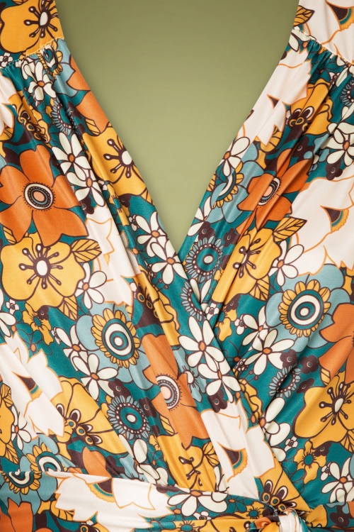 Vintage Chic for Topvintage - 70s Poppy Floral Swing Dress in Mustard and Teal 3