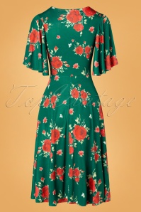 Vintage Chic for Topvintage - Janette Floral swing jurk in smaragdgroen 4