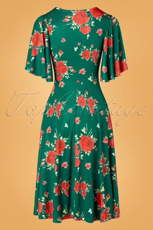 Vintage Chic for Topvintage - Janette Floral Swing Dress Années 50 en Vert Émeraude 4