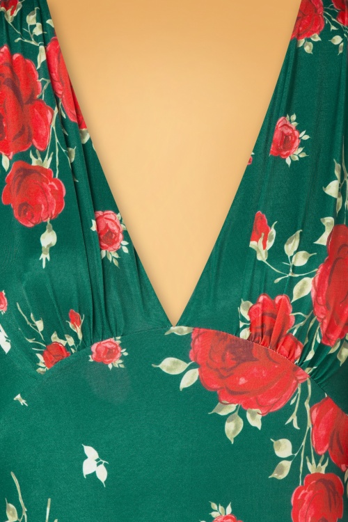 Vintage Chic for Topvintage - Janette Floral swing jurk in smaragdgroen 3
