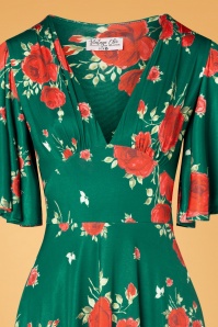 Vintage Chic for Topvintage - Janette Floral swing jurk in smaragdgroen 2