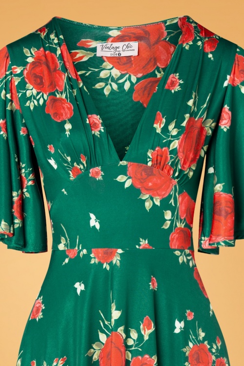 Vintage Chic for Topvintage - Janette Florales Swing Kleid in Smaragdgrün 2