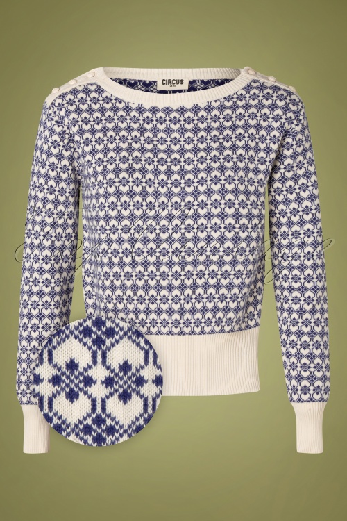 Circus - 50s Selly Sweater in Cream and Blue Depths