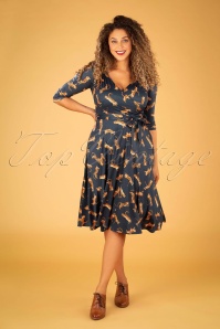Vintage Chic for Topvintage - Tina Tiger Swingjurk in donkerblauw 2