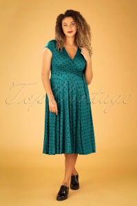 Vintage Chic for Topvintage - Caryl polkadot swingjurk in groenblauw  5