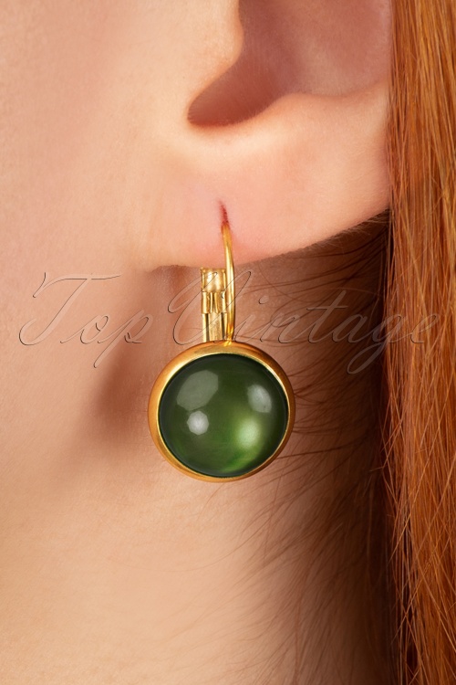 Urban Hippies - 60s Goldplated Dot Earrings in Glossy Moss