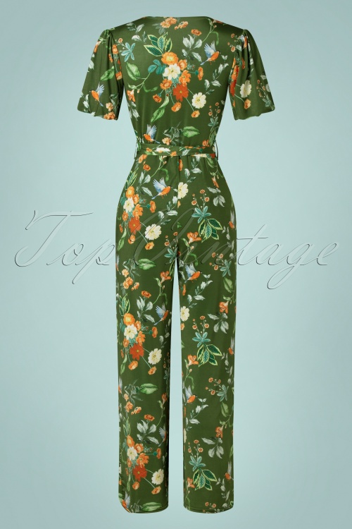 Vintage Chic for Topvintage - Zena Floral Bird Jumpsuit Années 70 en Vert 4