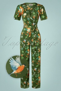 Vintage Chic for Topvintage - Zena Floral Bird jumpsuit in groen