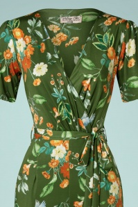 Vintage Chic for Topvintage - Zena Floral Bird Jumpsuit Années 70 en Vert 2