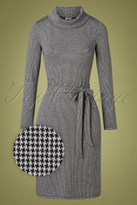 Chills & Fever - 60s Rosa Pied de Poule Interlock Jaquard Dress in Grey