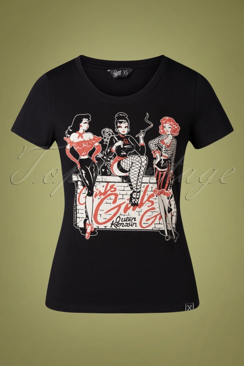 Queen Kerosin - Girls Girls Girls T-Shirt Années 50 en Noir