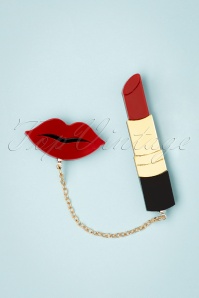 Collectif Clothing - Lipstick Brosche in Rot und Gold