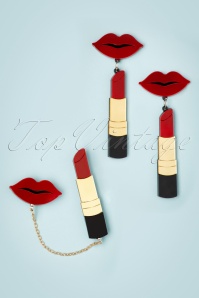 Collectif Clothing - 50s Lipstick Earrings in Red and Gold 4