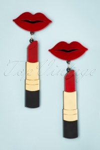 Collectif Clothing - Lipstick Earrings Années 50 en Rouge et Doré