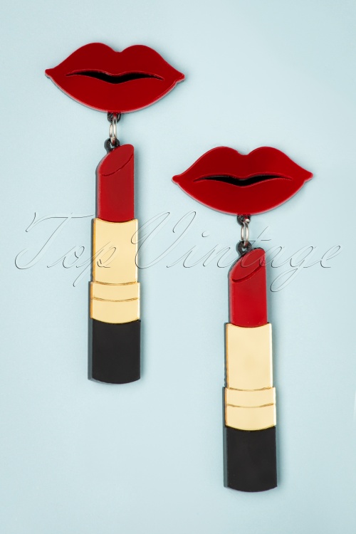 Collectif Clothing - 50s Lipstick Earrings in Red and Gold