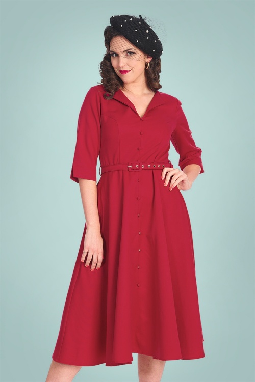 Banned Retro - 50s Winter Rose Swing Dress in Red 2