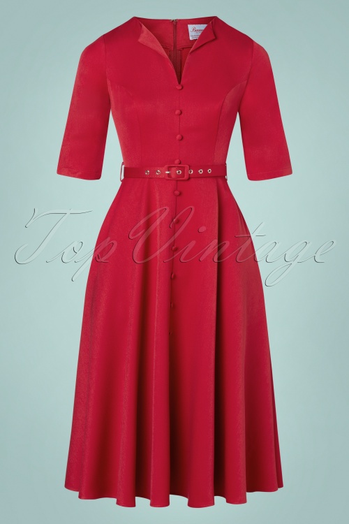 Banned Retro - 50s Winter Rose Swing Dress in Red