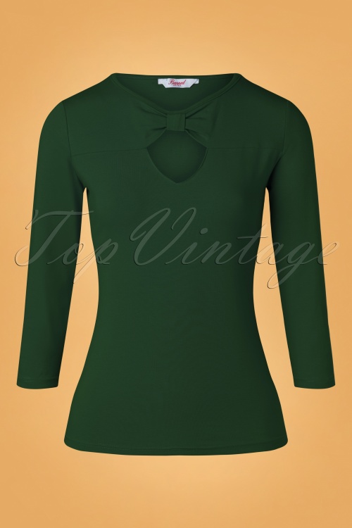 Banned Retro - Queen Bow Top Années 50 en Vert