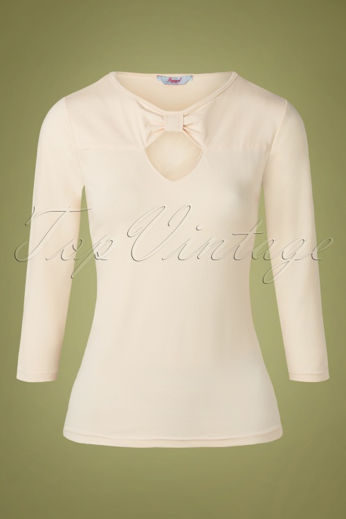 Banned Retro - 50s Queen Bow Top in Off White