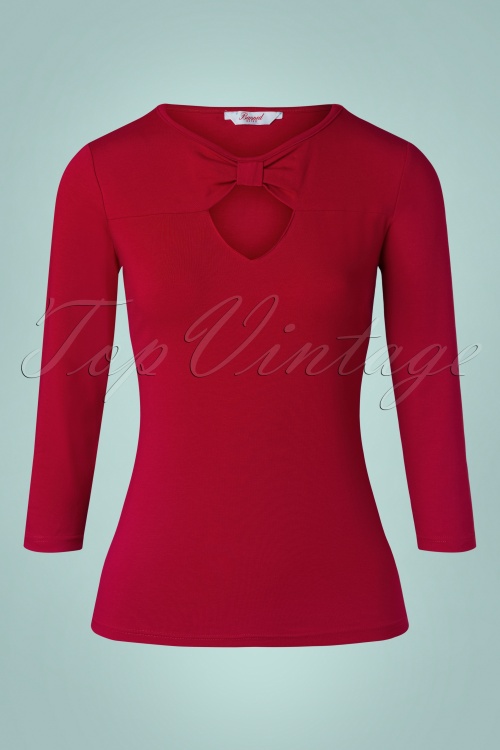 Banned Retro - 50s Queen Bow Top in Red