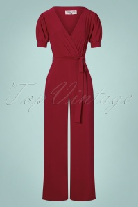 Vintage Chic for Topvintage - Paola Kurzärmliger Jumpsuit in Weinrot 2