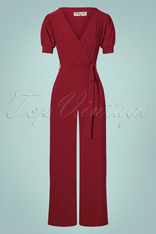 Vintage Chic for Topvintage - Paola Kurzärmliger Jumpsuit in Weinrot 2