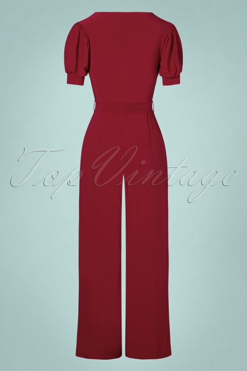Vintage Chic for Topvintage - Paola Kurzärmliger Jumpsuit in Weinrot 3