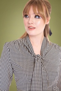 Vixen - 50s Cassie Pussey Bow Houndstooth Blouse in Black and Cream 3